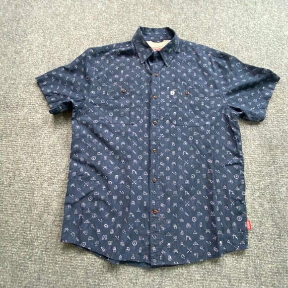 Coleman Shirt Men's L Navy Short Sleeve Button-Up Outdoor Camping Hiking‎ Print - Picture 1 of 9